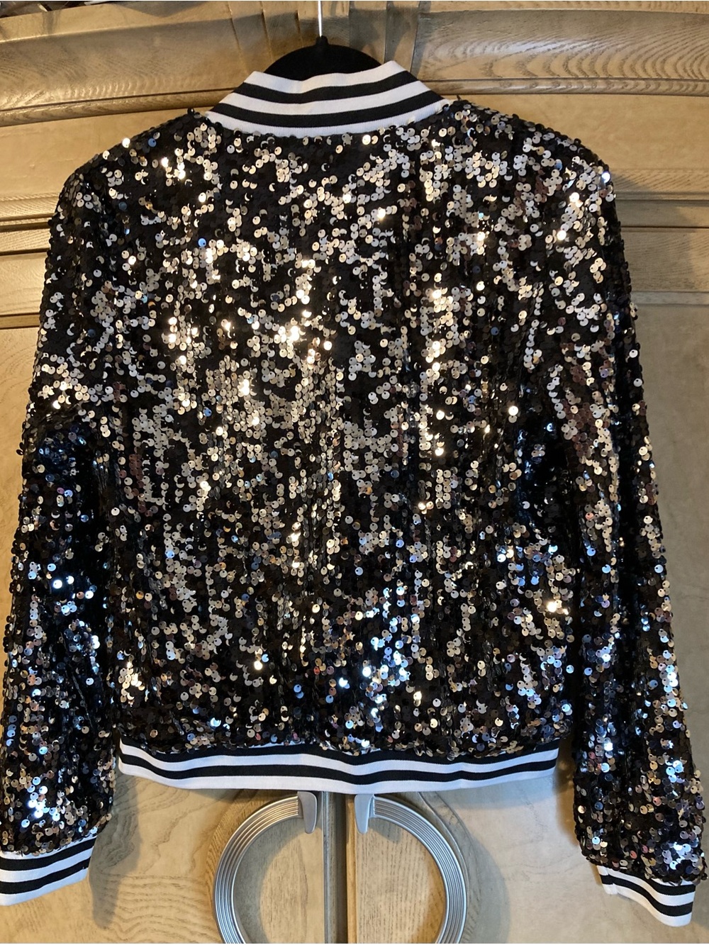 New - Sequin Bomber Jacket - Black/Silver - Picture 2 of 7